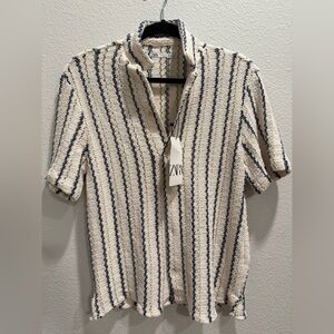 Zara Blue and Cream Knit Top